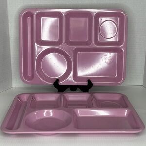 Pottery Barn Kids Divided Melamine Food Plates Trays Pink Cafeteria Set of 2